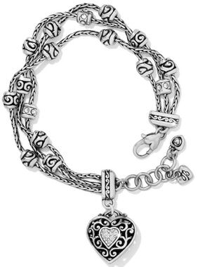 Brighton Reno Heart Bracelet Silver-Tone Multi-Strand Bracelet with Heart Charm